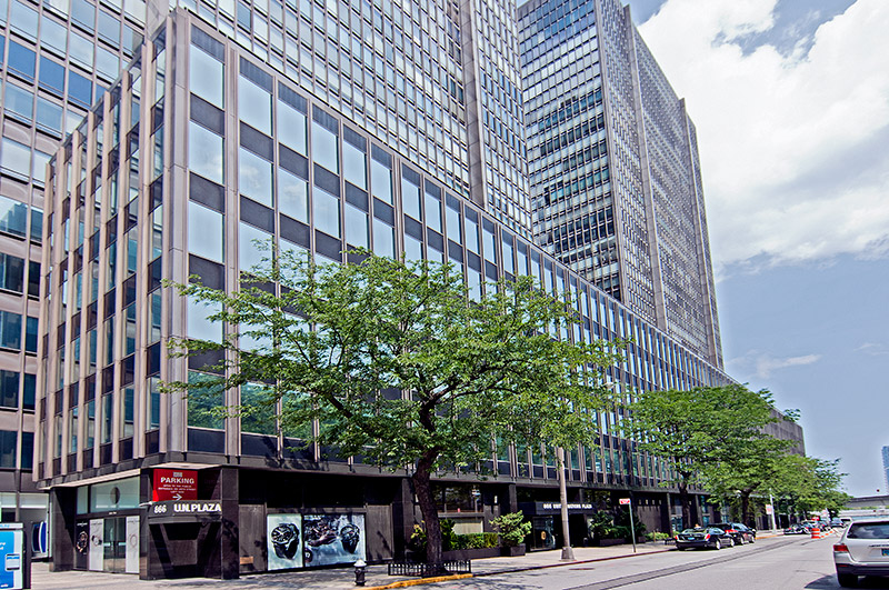 Meadow Partners is converting 866 United Nations Plaza, in the foreground, in New York City into a condominium office building.